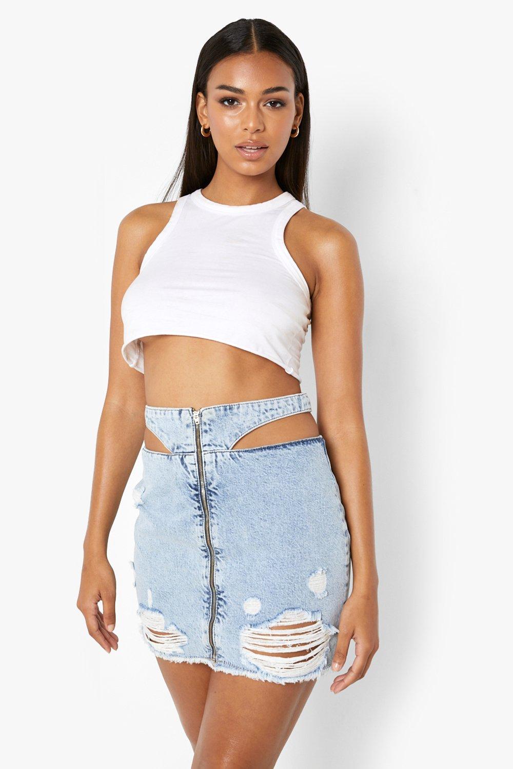 Cut store denim skirt